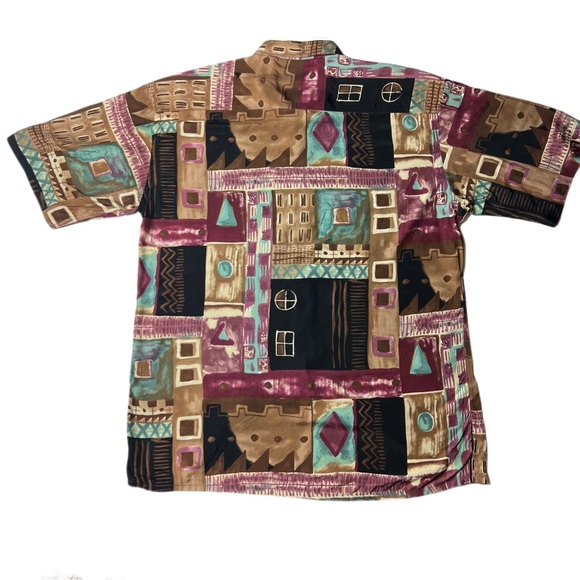Vintage Burma Bibas Abstract Art Short Sleeve Button Up Rayon Shirt L - Picture 2 of 6